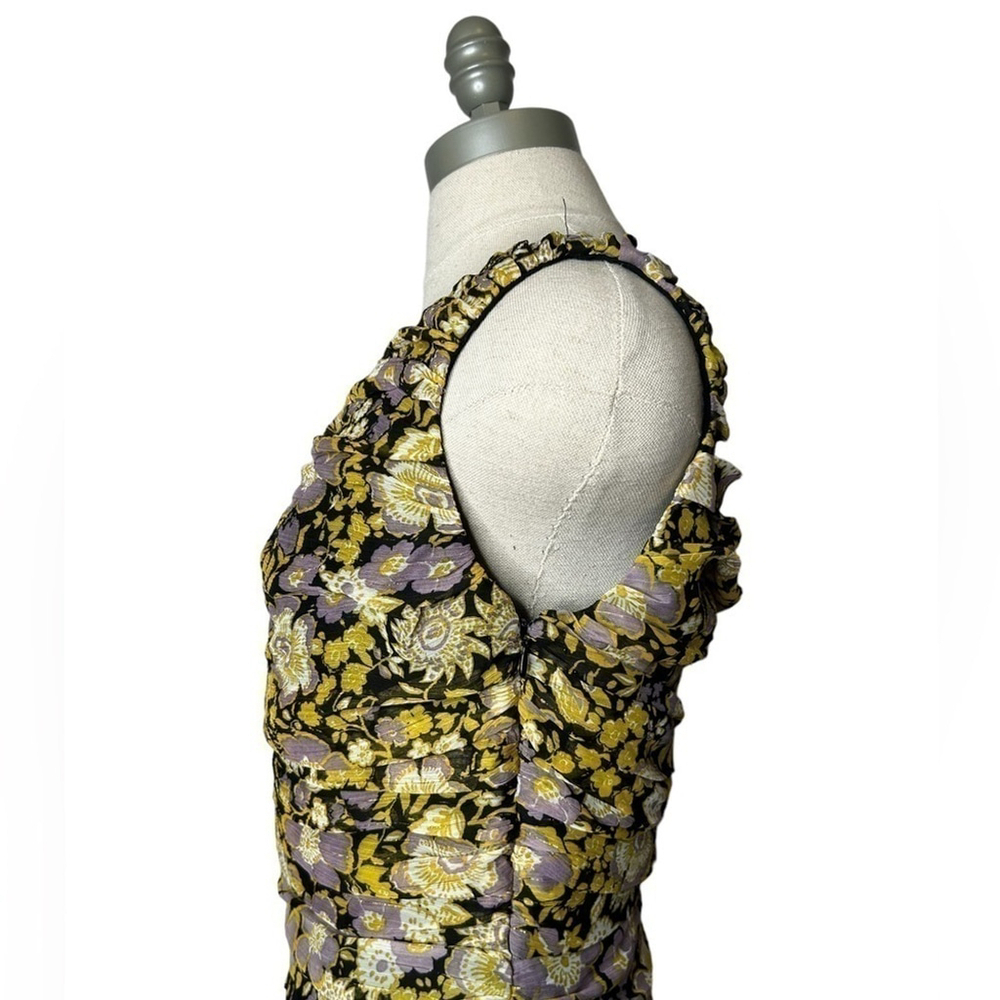 Zara Floral One Shoulder Pleated Metallic Mini Dress Party Event Size Medium - Picture 6 of 13